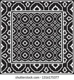 Design Of A Scarf With A Geometric Pattern . Vector illustration. Black and white color. For fashion print, modern design, scrapbooking, background