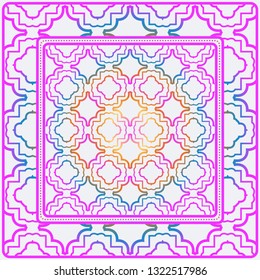 Design Of A Scarf With A Geometric Pattern . Vector Illustration. For Print Bandana, Shawl, Carpet, Tablecloth, Bed Cloth, Fashion. Rainbow color.