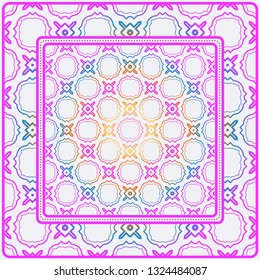 Design Of A Scarf With A Geometric Pattern . Vector Illustration. For Print Bandana, Shawl, Carpet, Tablecloth, Bed Cloth, Fashion. Rainbow color.