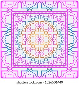 Design Of A Scarf With A Geometric Pattern . Vector Illustration. For Print Bandana, Shawl, Carpet, Tablecloth, Bed Cloth, Fashion. Rainbow color.