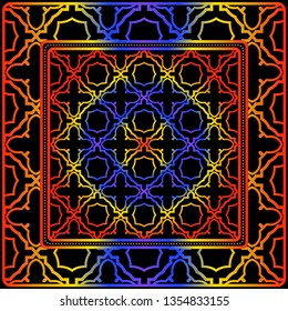 Design Of A Scarf With A Geometric Pattern . Vector Illustration. For Print Bandana, Shawl, Carpet, Tablecloth, Bed Cloth, Fashion.