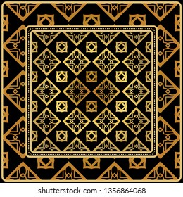 Design Of A Scarf With A Geometric Pattern . Vector Illustration. For Print Bandana, Shawl, Carpet, Tablecloth, Bed Cloth, Fashion.