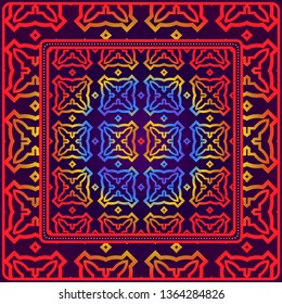 Design Of A Scarf With A Geometric Pattern . Vector Illustration. For Print Bandana, Shawl, Carpet, Tablecloth, Bed Cloth, Fashion.