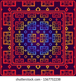 Design Of A Scarf With A Geometric Pattern . Vector Illustration. For Print Bandana, Shawl, Carpet, Tablecloth, Bed Cloth, Fashion.