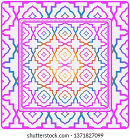 Design Of A Scarf With A Geometric Pattern . Vector Illustration. For Print Bandana, Shawl, Carpet, Tablecloth, Bed Cloth, Fashion. Rainbow color.
