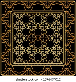 Design Of A Scarf With A Geometric Pattern . Vector Illustration. For Print Bandana, Shawl, Carpet, Tablecloth, Bed Cloth, Fashion.
