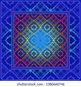Design Of A Scarf With A Geometric Pattern . Vector Illustration. For Print Bandana, Shawl, Carpet, Tablecloth, Bed Cloth, Fashion.