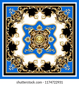 Design scarf with golden baroque elements. 