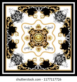 Design scarf with golden baroque elements. 