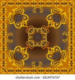 Design scarf with golden baroque elements. scarf design on black background.