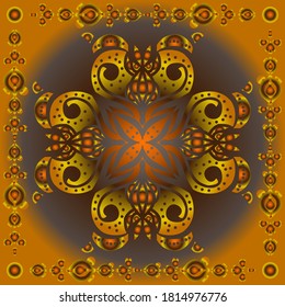 Escarcha de diseño con elementos barrocos dorados. diseño de bufanda sobre fondo negro.