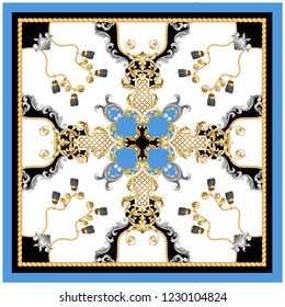 Design scarf with golden baroque and knotting elements.