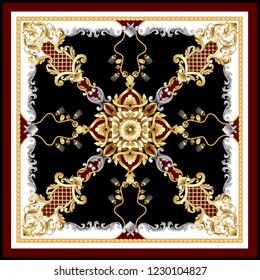 Design scarf with golden baroque and knotting elements.