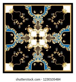 Design scarf with golden baroque and knotting elements.