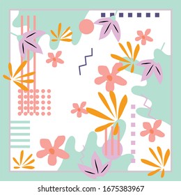 Design a scarf pattern with a modern pattern. white baground and pink flower