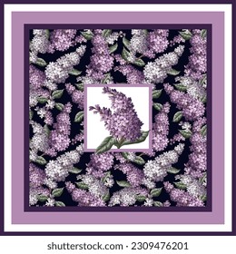 Design scarf with purple lilac. Vector