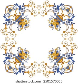 Design of scarf with vases of roses in Baroque style