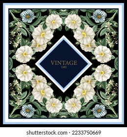 Design scarf with white roses. Vector