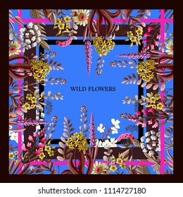 Design of scarf with wild flowers.  Vector illustration.