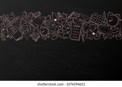 Design of a school background with funny doodles on blackboard. Vector.