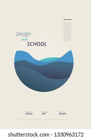 DEsign School Poster Mockup Template Blue Abstract Vector Illustration.