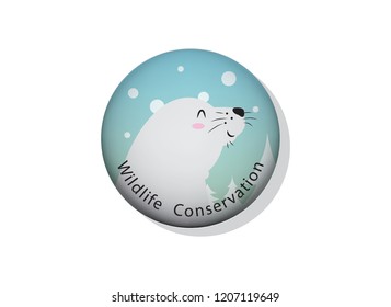 The design of the sea lion in circles and words in the campaign on the white background.