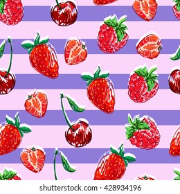 Design seamless berries on a striped background,