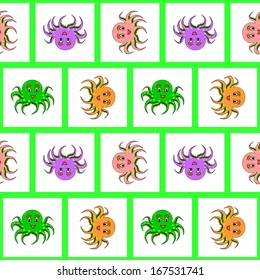 Design seamless colorful geometric background. Checked pattern with a cute octopus. Vector art