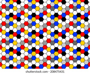 Design seamless colorful mosaic hexagon pattern. Abstract geometrical decorative background. Vector art