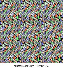 Design seamless colorful mosaic pattern. Abstract distortion textured twisted background. Vector art
