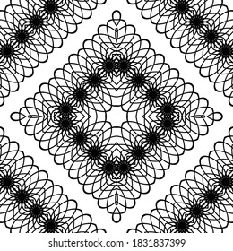 Design seamless decorative lacy pattern. Abstract diamond monochrome background. Vector art