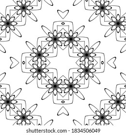 Design seamless decorative lacy pattern. Abstract diamond monochrome background. Vector art