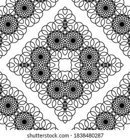 Design seamless decorative lacy pattern. Abstract diamond monochrome background. Vector art