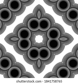 Diseño de un patrón de encaje decorativo impecable. Resumen del fondo monocromo del diamante. Arte vectorial