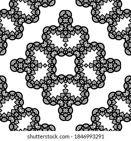 Diseño de un patrón de encaje decorativo impecable. Resumen del fondo monocromo del diamante. Arte vectorial