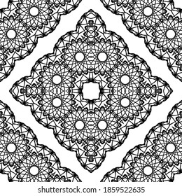 Design seamless decorative lacy pattern. Abstract diamond monochrome background. Vector art