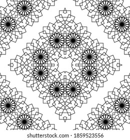 Design seamless decorative lacy pattern. Abstract diamond monochrome background. Vector art