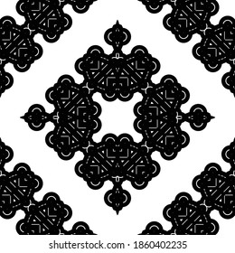 Design seamless decorative lacy pattern. Abstract diamond monochrome background. Vector art