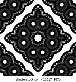 Design seamless decorative lacy pattern. Abstract diamond monochrome background. Vector art