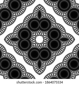 Design seamless decorative lacy pattern. Abstract diamond monochrome background. Vector art
