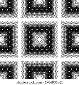 Diseño de un patrón de encaje decorativo impecable. Resumen del fondo monocromo cuadrado. Arte vectorial