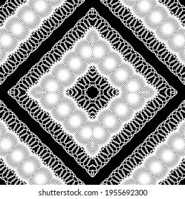 Design seamless decorative lacy pattern. Abstract diamond monochrome background. Vector art