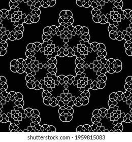 Design seamless decorative lacy pattern. Abstract diamond monochrome background. Vector art