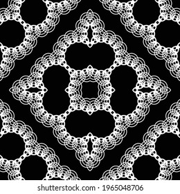 Design seamless decorative lacy pattern. Abstract diamond monochrome background. Vector art