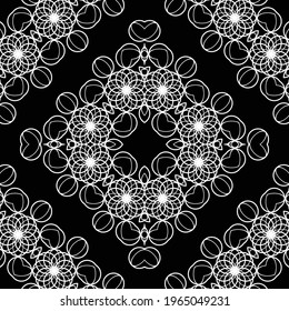 Design seamless decorative lacy pattern. Abstract diamond monochrome background. Vector art