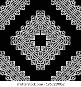 Design seamless decorative lacy pattern. Abstract diamond monochrome background. Vector art