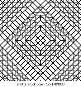 Design seamless decorative lacy pattern. Abstract diamond monochrome background. Vector art