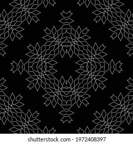 Design seamless decorative lacy pattern. Abstract diamond monochrome background. Vector art