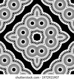 Design seamless decorative lacy pattern. Abstract diamond monochrome background. Vector art