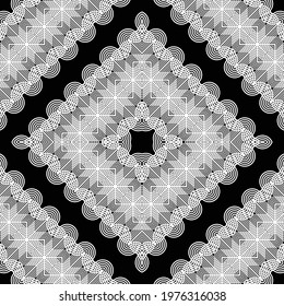 Design seamless decorative lacy pattern. Abstract diamond monochrome background. Vector art